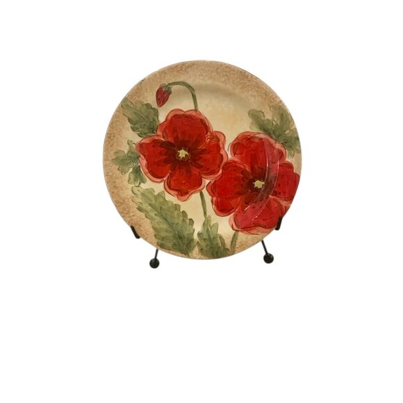 Maxcera "Poppies" Floral Round Hand Painted 8” Plates Set of 4 Décor/Dinnerware - Picture 6 of 12
